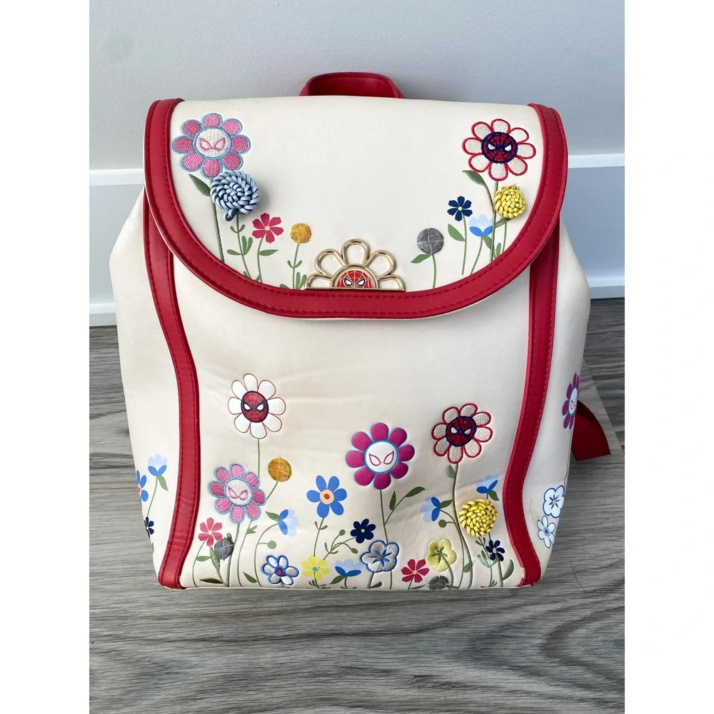 Boxlunch Our Universe Marvel Spider-Man Floral Mini Backpack Cream Red Universal